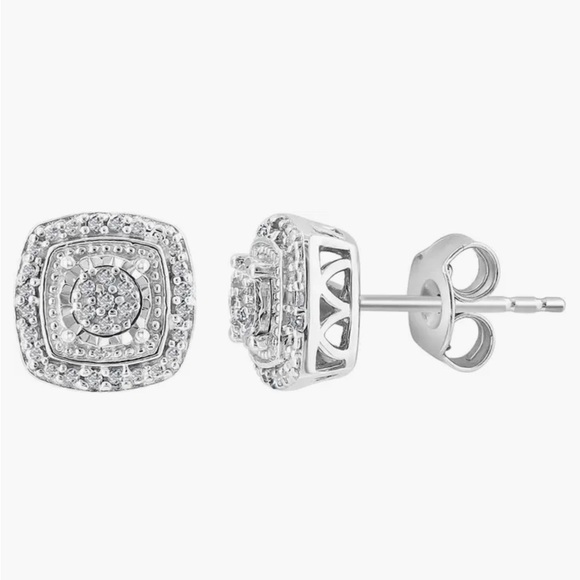 Effy Sterling Silver Pavé Diamond Cushion Stud Earrings - Picture 1 of 5
